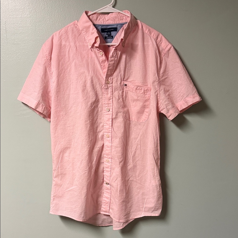 Tommy Hilfiger Men's Light Pink Short-Sleeve Button-Down Shirt